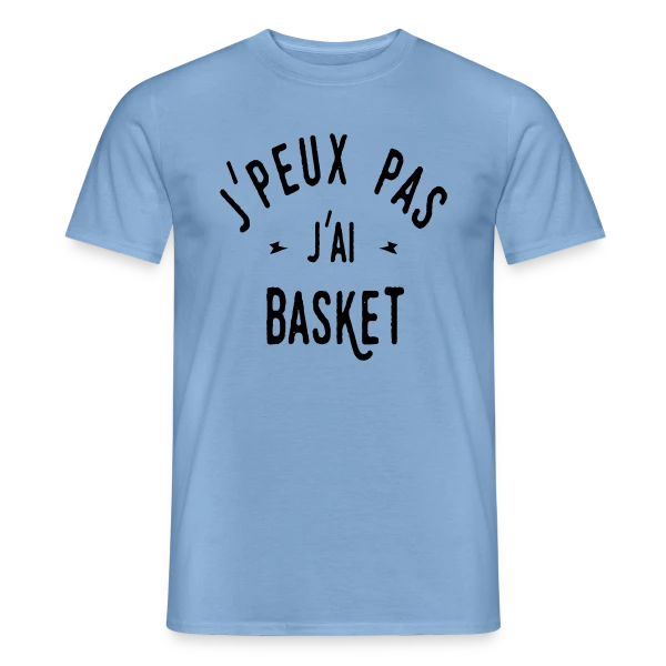 Maquette de T-shirt homme « Je peux pas, j'ai basket ! » à personnaliser