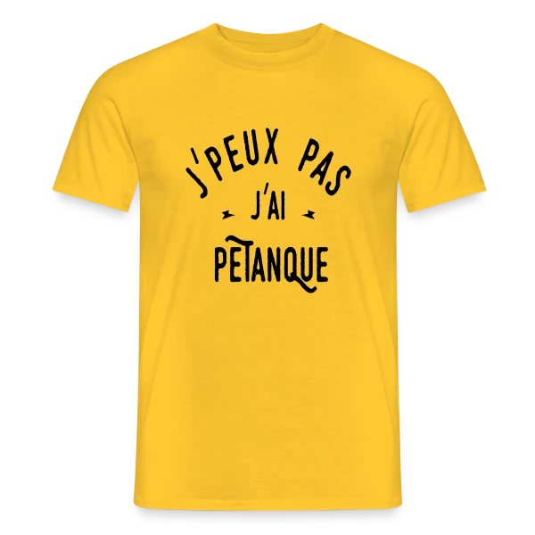 Maquette de T-shirt homme « J'peux pas j'ai pétanque - Humour et Boules » à personnaliser