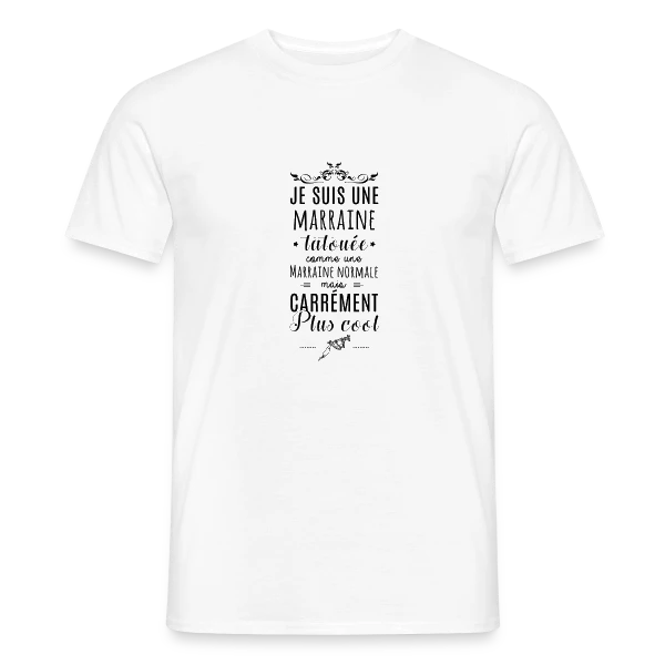 Maquette de T-shirt homme « Marraine Tatouée : L'Icône Stylée de la Famille » à personnaliser