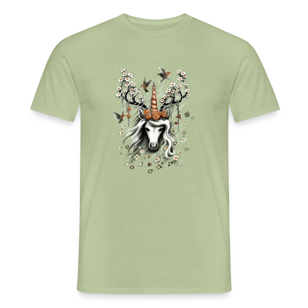 Maquette de T-shirt homme « Licorne Botanique Enchantée » à personnaliser