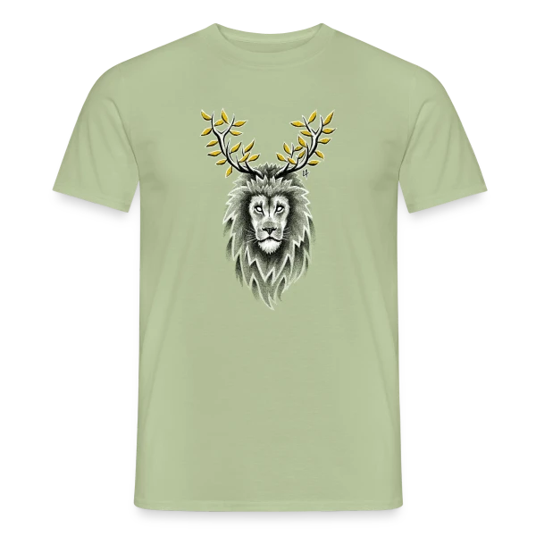 Maquette de T-shirt homme « L'Esprit Sauvage : Cerf & Lion » à personnaliser