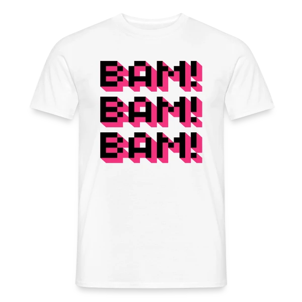 Maquette de T-shirt homme « Bam! Bam! Bam! Style Comique » à personnaliser
