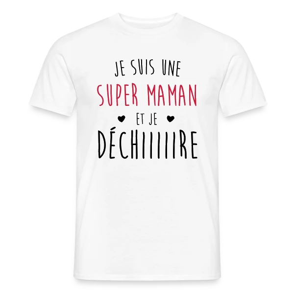Maquette de T-shirt homme « Super Maman qui Déchire » à personnaliser