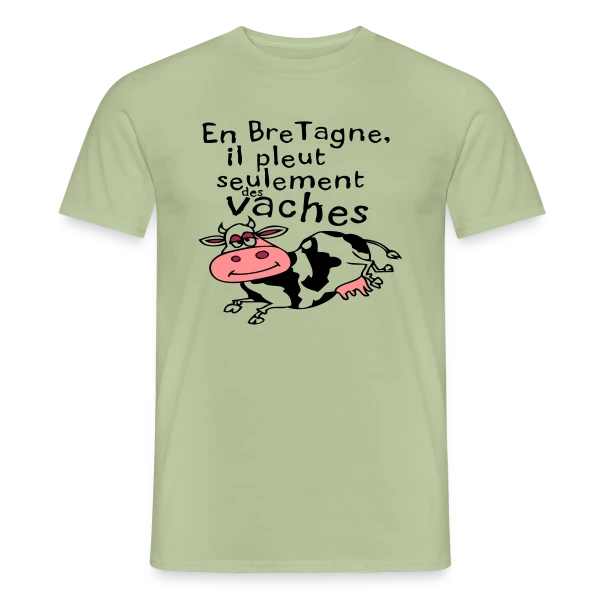 Maquette de T-shirt homme « Bretagne Pluie Vaches » à personnaliser