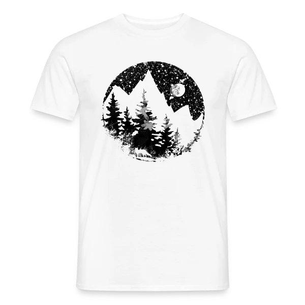 Maquette de T-shirt homme « Paysage Montagneux Nocturne Fantastique » à personnaliser