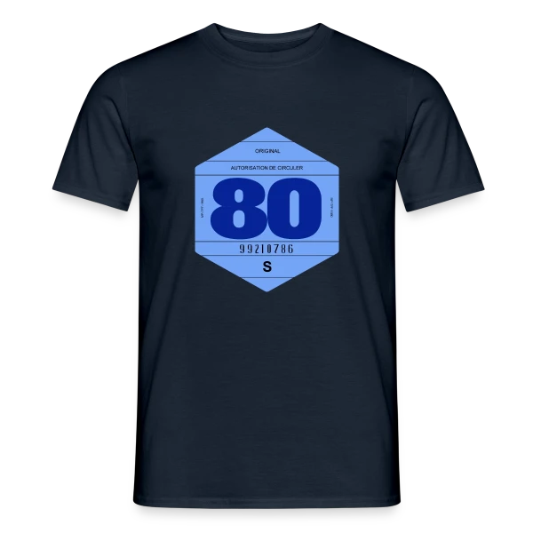 Maquette de T-shirt homme « Vignette Automobile Rétro France Années 80 » à personnaliser