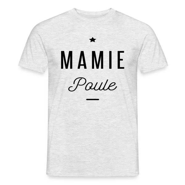 Maquette de T-shirt homme « Super Mamie Poule » à personnaliser