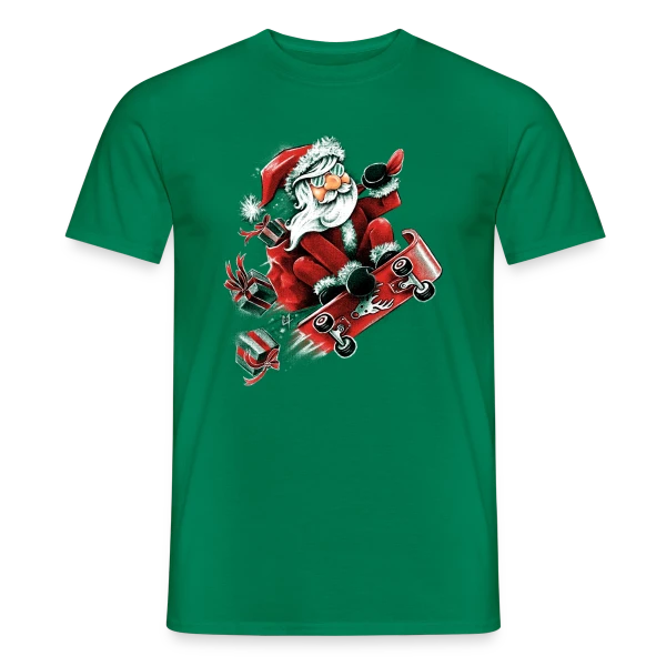 Maquette de T-shirt homme « Père Noël Skateur Fou » à personnaliser
