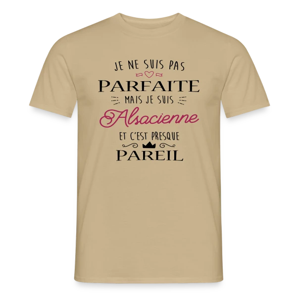 Maquette de T-shirt homme « Pas Parfaite Mais Alsacienne » à personnaliser