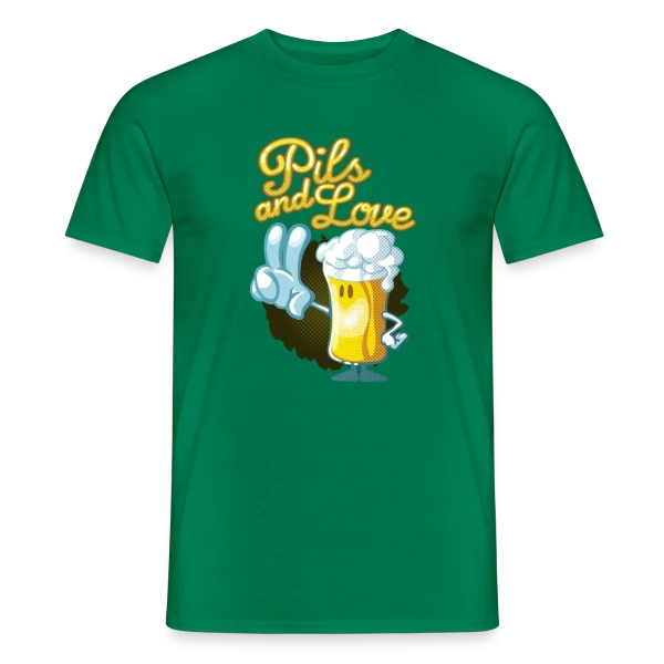 Maquette de T-shirt homme « Pils & Love : La Bière et l'Amour en Version Cartoon » à personnaliser
