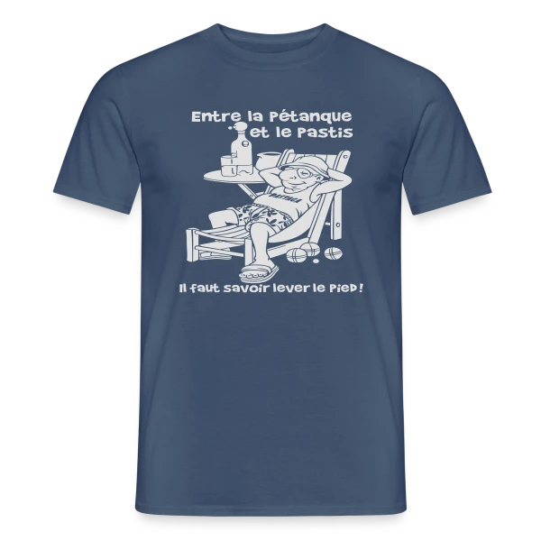 Maquette de T-shirt homme « Entre la Pétanque et le Pastis » à personnaliser