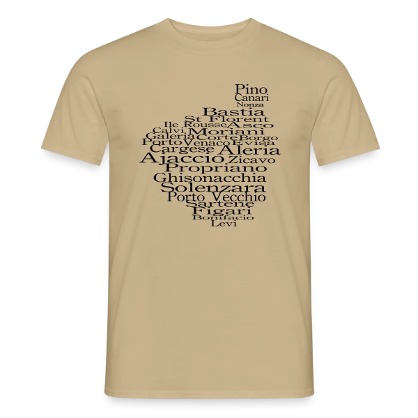 Carte Corse Villes Typographie sur T-shirt homme