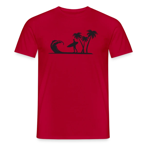 Maquette de T-shirt homme « Surfeur Vague Palmiers » à personnaliser