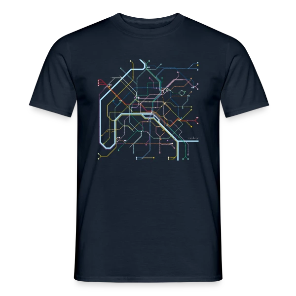 Maquette de T-shirt homme « Plan Métro Paris Coloré » à personnaliser