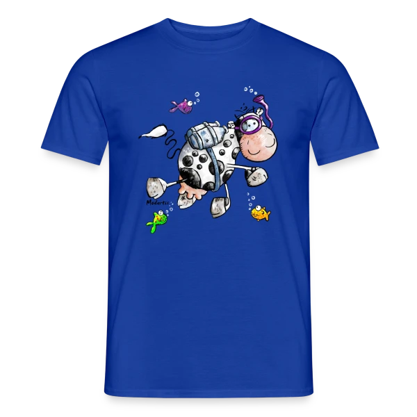 Maquette de T-shirt homme « La Vache Marine Plongeuse Cartoon » à personnaliser