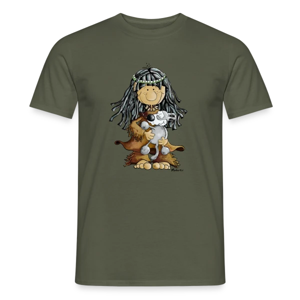 Maquette de T-shirt homme « Petite Indienne et son Loup Ami » à personnaliser