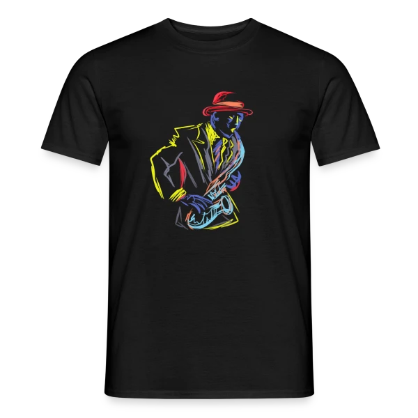 Maquette de T-shirt homme « Saxophoniste Jazz Fanfare » à personnaliser