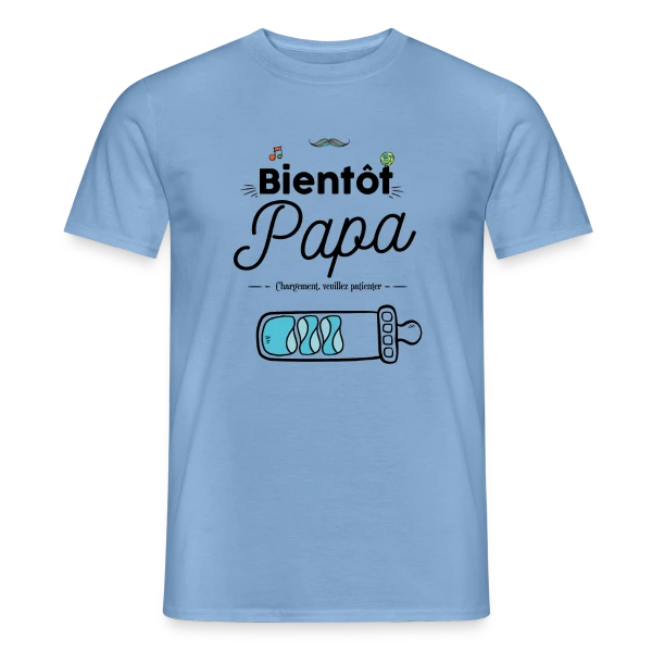 Maquette de T-shirt homme « Bientôt Papa : Humour et Annonce Naissance » à personnaliser