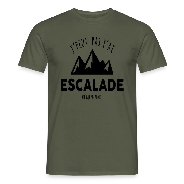 Maquette de T-shirt homme « 'J'peux pas, j'ai escalade' - Passion Sportive » à personnaliser