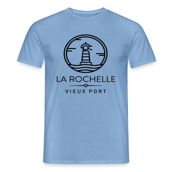 Maquette de T-shirt homme « L'Élégance du Vieux Port de La Rochelle » à personnaliser