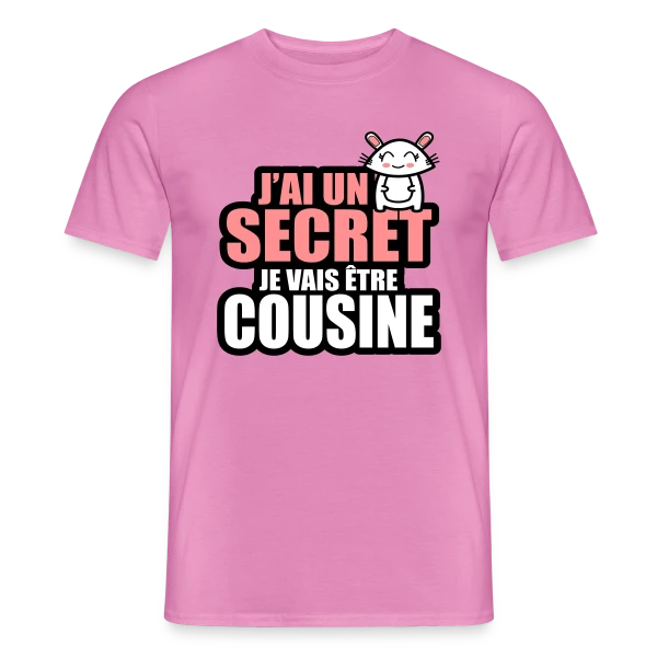 Maquette de T-shirt homme « J'ai un Secret : Je Deviens Cousine ! Annonce Fun » à personnaliser