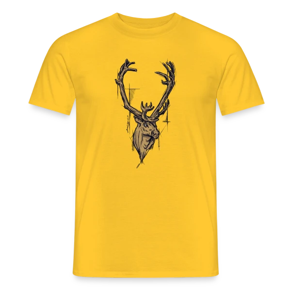 Maquette de T-shirt homme « Renne Doré Majestueux » à personnaliser