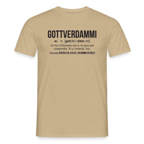 Maquette de T-shirt homme « Gottverdammi Définition Alsace » à personnaliser