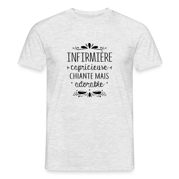 Maquette de T-shirt homme « Infirmière : Chiante Mais Adorable » à personnaliser