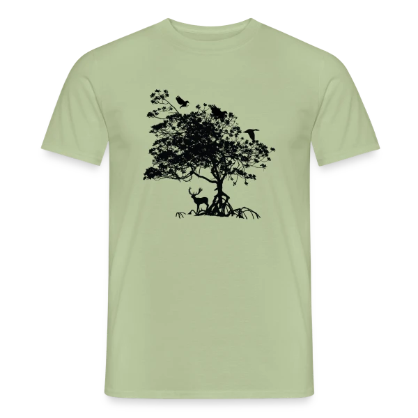 Maquette de T-shirt homme « Arbre Sauvage et Animaux » à personnaliser