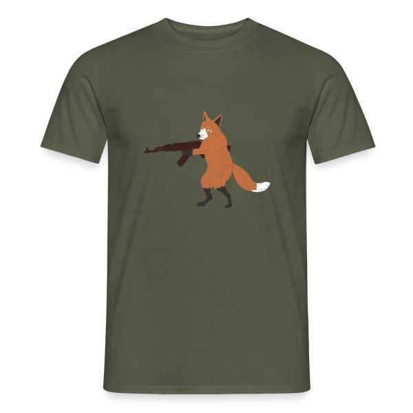 Maquette de T-shirt homme « Renard Rebelle Armé » à personnaliser