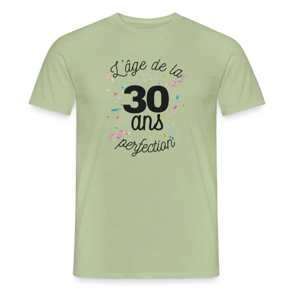 Maquette de T-shirt homme « 30 Ans : L'Âge de la Perfection » à personnaliser