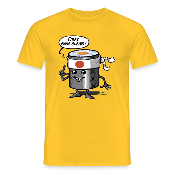 Maquette de T-shirt homme « Sans Sushis : Zénitude et Sérénité Garantie » à personnaliser
