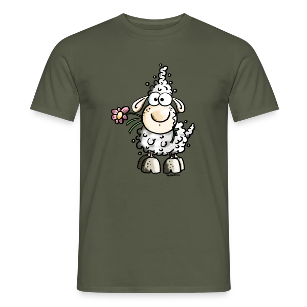 Maquette de T-shirt homme « Adorable Mouton Gourmand - Fleur et Humour » à personnaliser