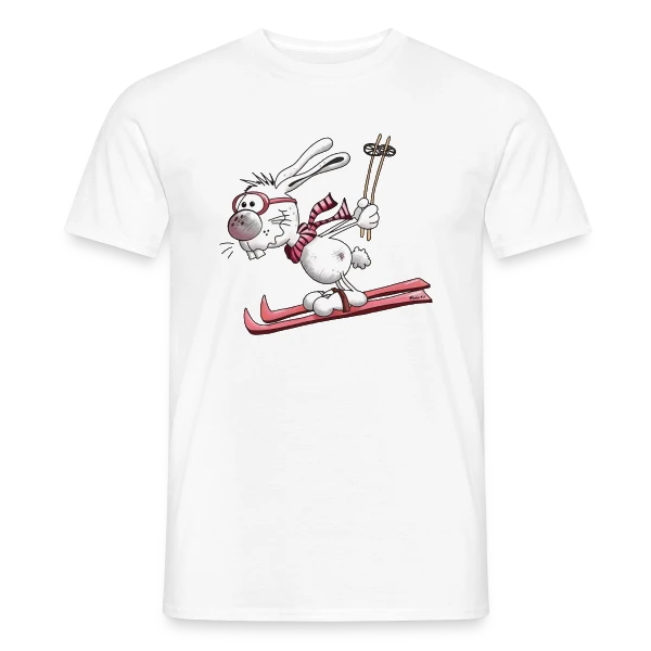 Maquette de T-shirt homme « Lapin Skieur sur la Piste » à personnaliser
