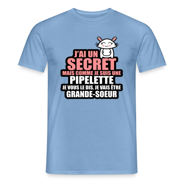Maquette de T-shirt homme « Annonce Grossesse : J'ai Un Secret, Je Vais Être Grande-Sœur » à personnaliser