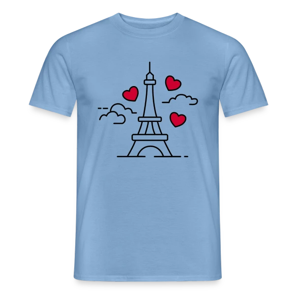 Maquette de T-shirt homme « Tour Eiffel Cœurs Volants » à personnaliser