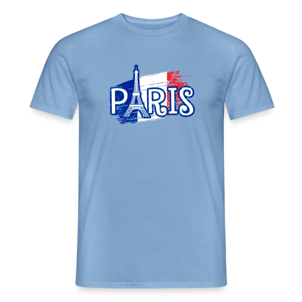 Maquette de T-shirt homme « Paris Tour Eiffel Drapeau » à personnaliser