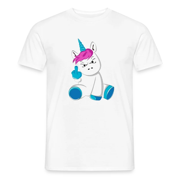 Maquette de T-shirt homme « Licorne Furieuse Doigt d'Honneur » à personnaliser