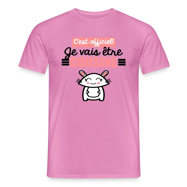 Maquette de T-shirt homme « Annonce Grossesse : C'est Officiel, Je Vais Être Cousine ! » à personnaliser