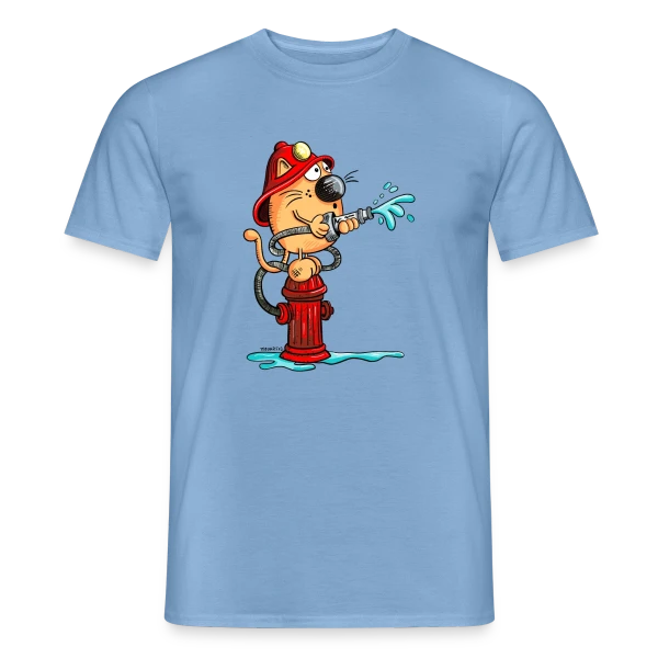 Maquette de T-shirt homme « Le Chat Pompier Rigolo » à personnaliser