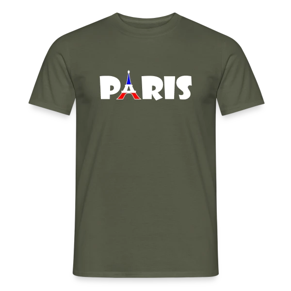 Maquette de T-shirt homme « Tour Eiffel Minimaliste Tricolore » à personnaliser