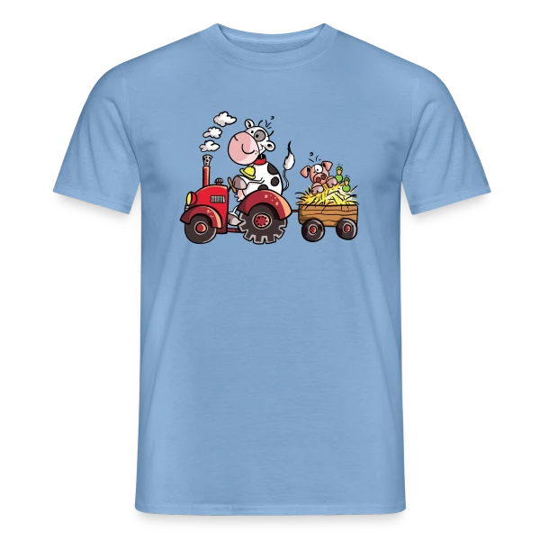 Maquette de T-shirt homme « La Vache au Volant, le Cochon à Bord - T-shirt Agricole Fun » à personnaliser
