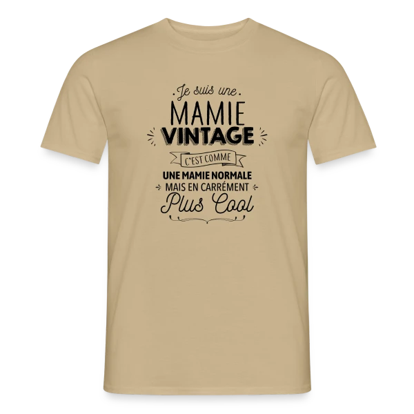 Maquette de T-shirt homme « Mamie Vintage, Carrément Plus Cool » à personnaliser