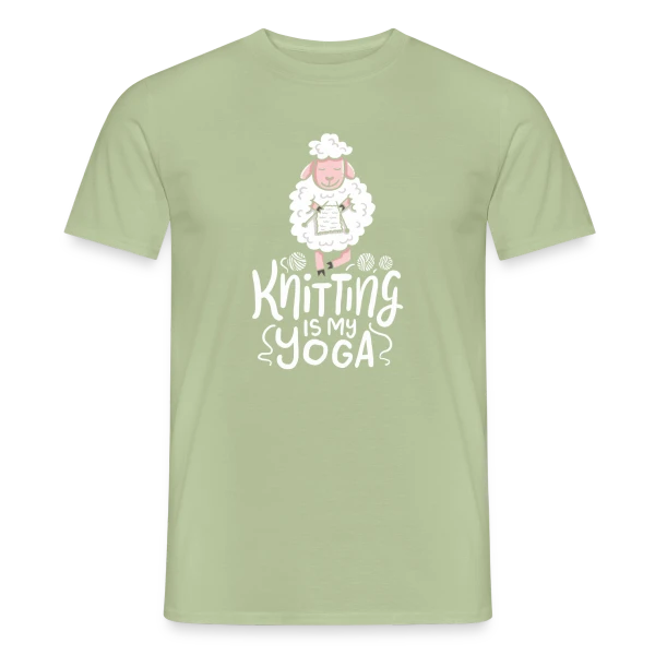 Maquette de T-shirt homme « Tricot & Yoga: Knitting Is My Yoga » à personnaliser