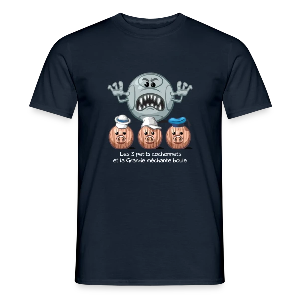 Maquette de T-shirt homme « Les 3 petits cochons » à personnaliser