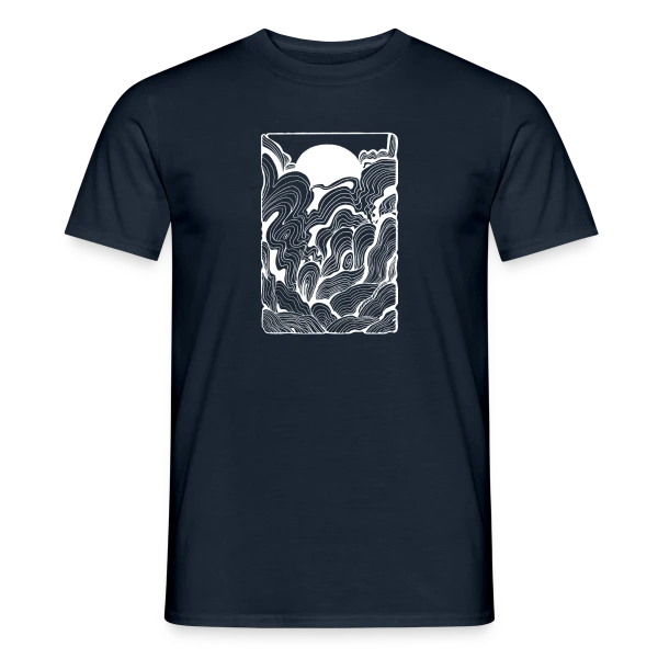 Maquette de T-shirt homme « Doodle Océan au Lever du Soleil » à personnaliser
