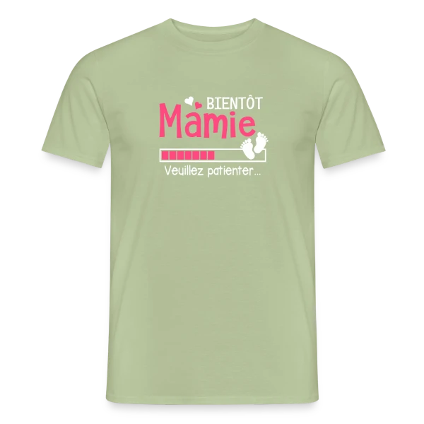 Maquette de T-shirt homme « Bientôt Mamie : Future Grand-Mère en Attente » à personnaliser