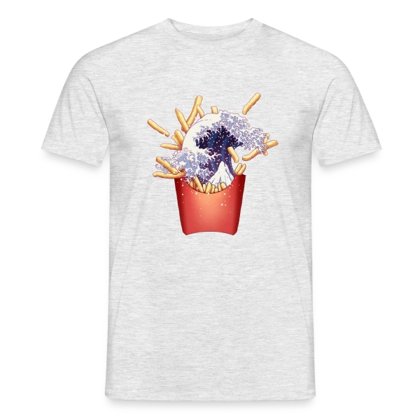 Maquette de T-shirt homme « La Grande Vague de Kanagawa et Frites » à personnaliser