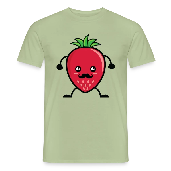 Maquette de T-shirt homme « Fraise Kawaii Adorable et Tendance » à personnaliser