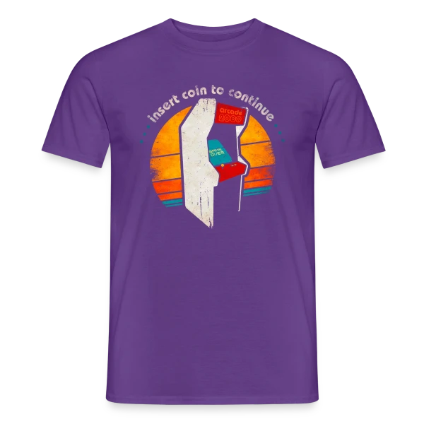 Maquette de T-shirt homme « Arcade Rétro Années 80 : Insert Coin to Continue » à personnaliser